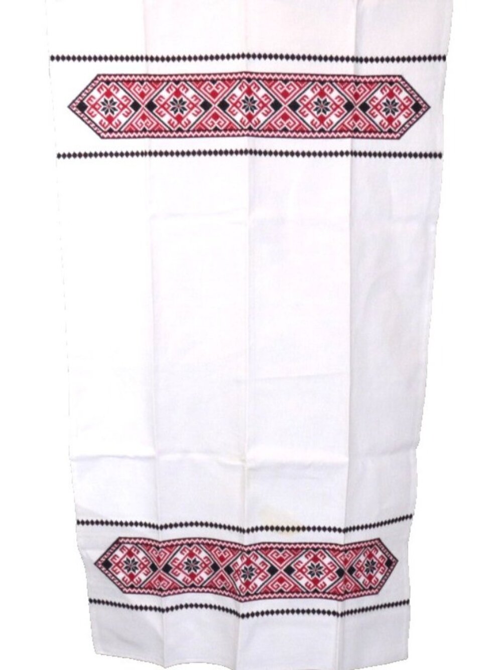 Vintage hand embroidered needlepoint cotton tablecloth red & black 44.5 x 26.5"
